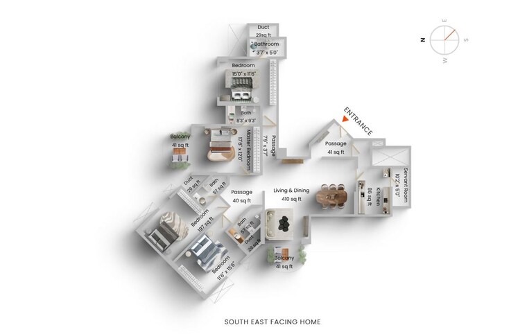 Floor Plan, lake-front-solitaire 3 Bedroom 2775 Sq.Ft. Apartment In Powai Mumbai 9787347
