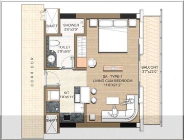 Floor Plan in Studio Apartment at M3M My Den, Sector 67 – for Rent
