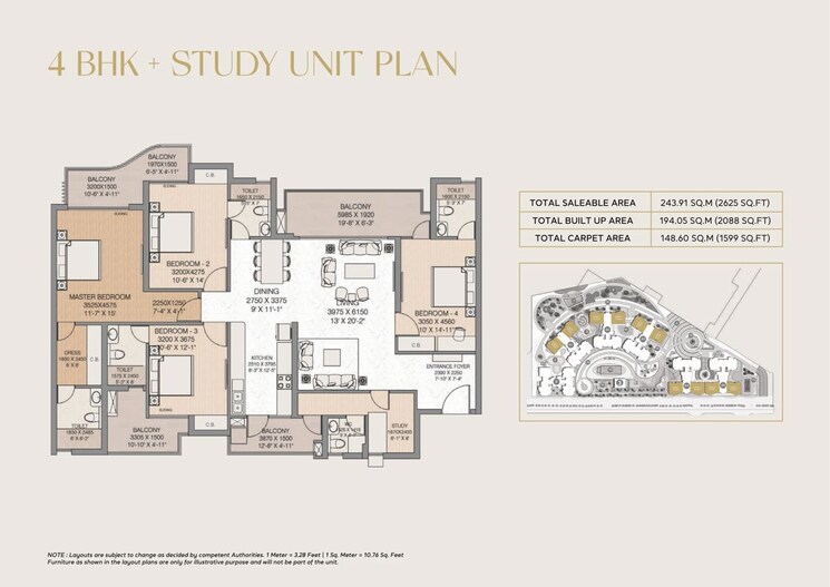 Floor Plan, tech zone 4 greater noida 4 Bedroom 2625 Sq.Ft. Apartment In Tech Zone 4 Greater Noida Greater Noida 9794000