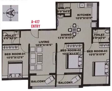 Floor Plan in 3 BHK Apartment at Vilankurichi – for Rent