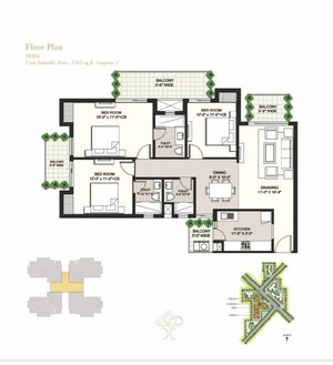 Floor Plan in 3 BHK Apartment at Whiteland Urban Resort, Sector 103 – for Sale