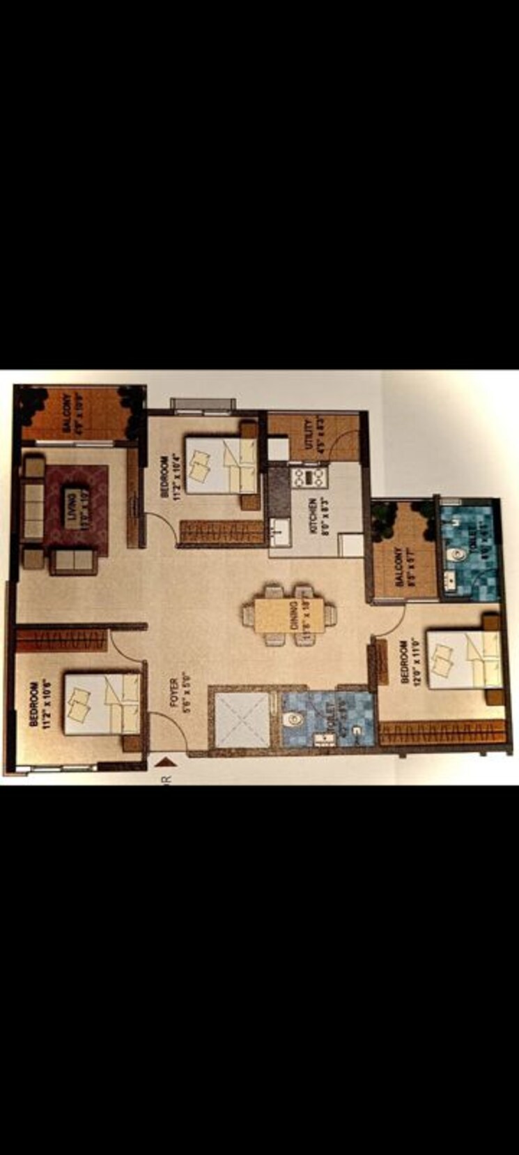 Floor Plan, gr-floret 3 Bedroom 1565 Sq.Ft. Apartment In Begur Bangalore 9796216