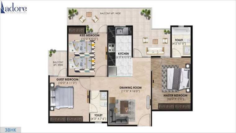 Floor Plan, sector 86 3 Bedroom 645 Sq.Ft. Apartment In Sector 86 Faridabad 9782306
