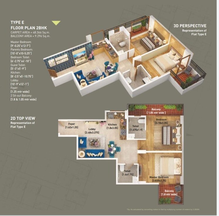 Floor Plan, breez-global-heights-88 3 Bedroom 745 Sq.Ft. Apartment In Sector 88a Gurgaon 9799508