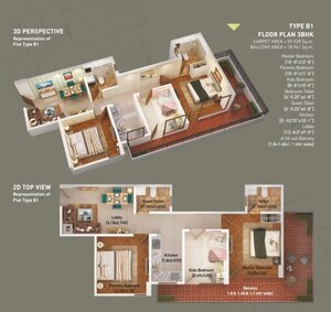 Floor Plan in 3 BHK Apartment at Breez Global Heights 88, Sector 88a – for Sale