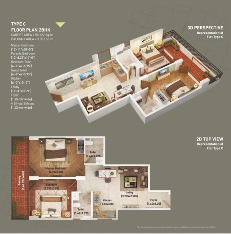 Floor Plan, breez-global-heights-88 3 Bedroom 745 Sq.Ft. Apartment In Sector 88a Gurgaon 9799508