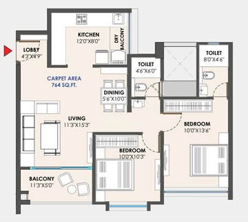 Floor Plan in 2 BHK Apartment at Tathawade – for Sale