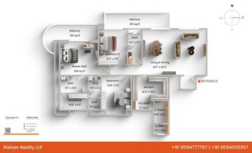 Floor Plan in 3 BHK Apartment at Nahar Barberry Bryony, Chandivali – for Sale