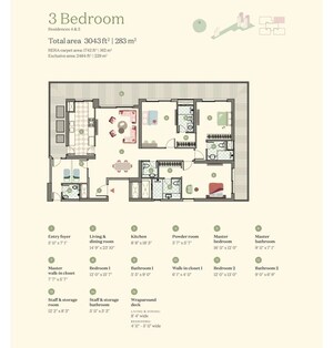 Floor Plan in 3 BHK Apartment at Max Estate 361, Sector 36a – for Sale