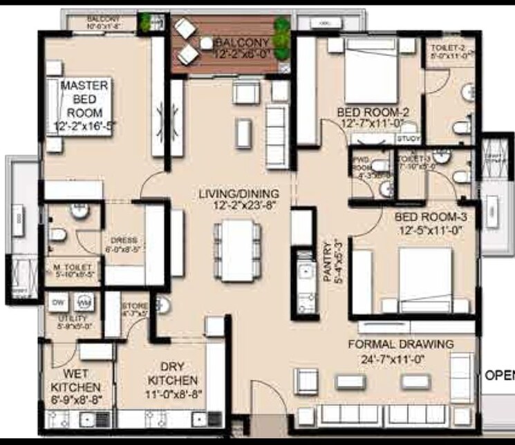 Floor Plan, indis-viva-city 3 Bedroom 2548 Sq.Ft. Apartment In Kondapur Hyderabad 9807000
