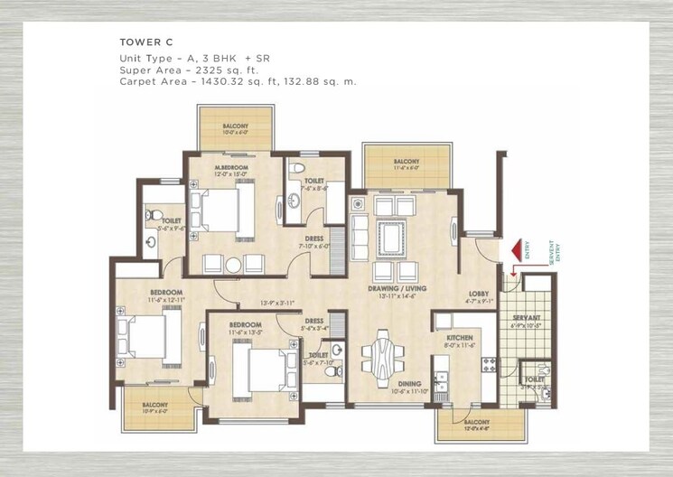 Floor Plan, kashish-manor-one 3 Bedroom 2325 Sq.Ft. Apartment In Sector 111 Gurgaon 9807121