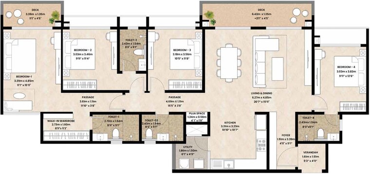 Floor Plan, mahindra-blossom 3.5 Bedroom 2175 Sq.Ft. Apartment In Whitefield Bangalore 9807685