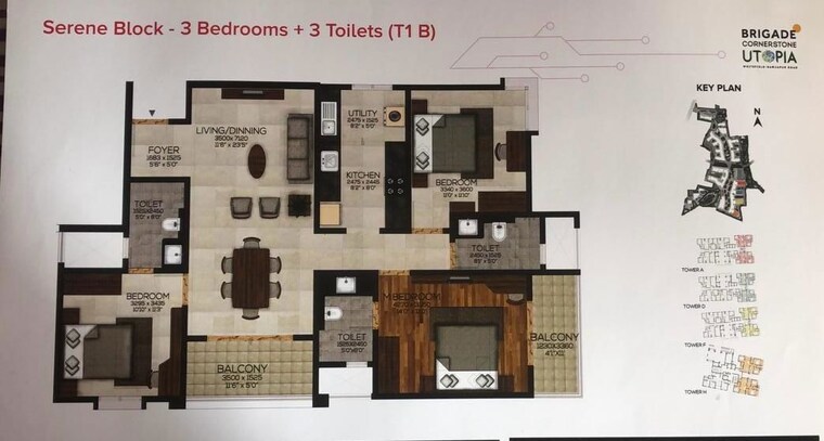 Floor Plan, brigade-cornerstone-utopia 3 Bedroom 1656 Sq.Ft. Apartment In Varthur Bangalore 9807965