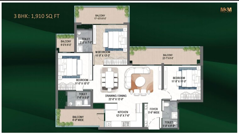 Floor Plan, manesar sector 9 3 Bedroom 1910 Sq.Ft. Apartment In Manesar Sector 9 Gurgaon 9808339