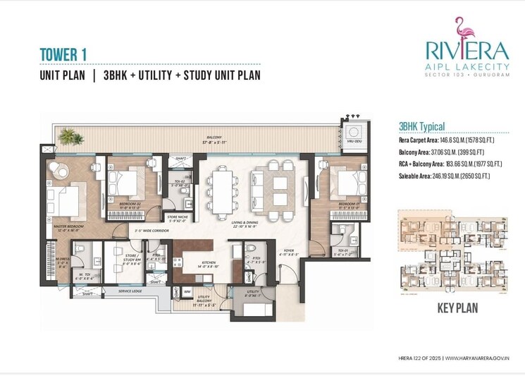 Floor Plan, aipl-riviera 3 Bedroom 2477 Sq.Ft. Apartment In Sector 103 Gurgaon 9809556