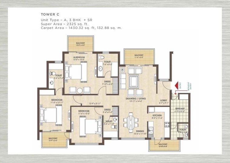 Floor Plan, kashish-manor-one 3 Bedroom 2325 Sq.Ft. Apartment In Sector 111 Gurgaon 9806608