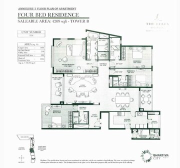 Floor Plan in 4 BHK Apartment at Bhartiya City Leela Residences, Thanisandra Main Road – for Sale