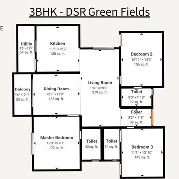 Floor Plan in 3 BHK Apartment at DSR Green Fields, Nagondanhalli – for Sale