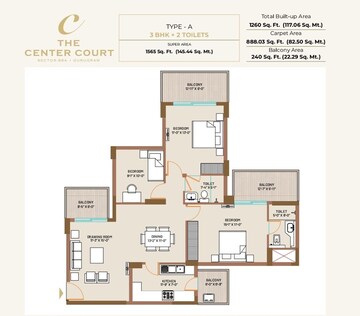 Floor Plan in 3 BHK Apartment at The Center Court, Sector 88a – for Sale