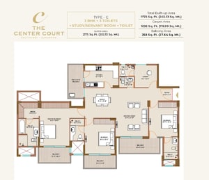 Floor Plan in 3 BHK Apartment at The Center Court Prime, Sector 88a – for Sale