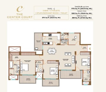 Floor Plan in 3 BHK Apartment at The Center Court Prime, Sector 88a – for Sale