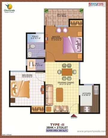 Floor Plan in 2 BHK Apartment at MGI Gharaunda, Raj Nagar Extension – for Sale