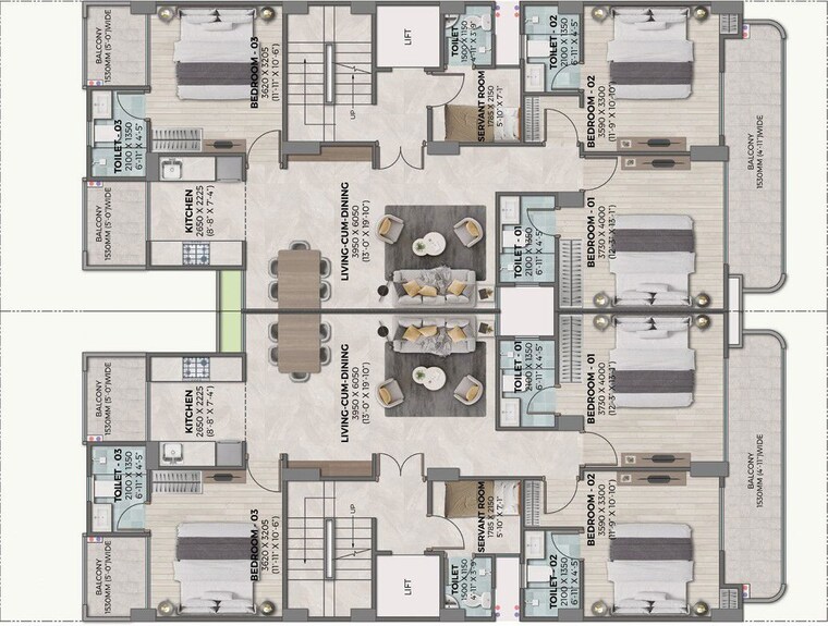 Floor Plan, ganga-kashi-residences 3.5 Bedroom 1550 Sq.Ft. Apartment In Sector 89 Gurgaon 9819304