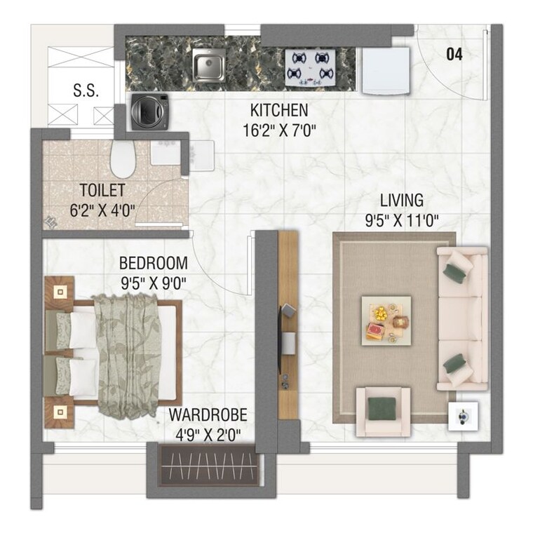 Floor Plan, concrete-sai-swaroop 1 Bedroom 360 Sq.Ft. Apartment In Chembur Mumbai 9819411