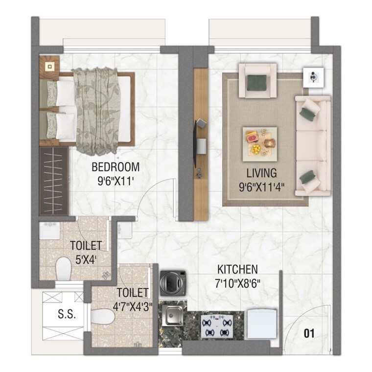 Floor Plan, concrete-sai-swaroop 1 Bedroom 360 Sq.Ft. Apartment In Chembur Mumbai 9819411