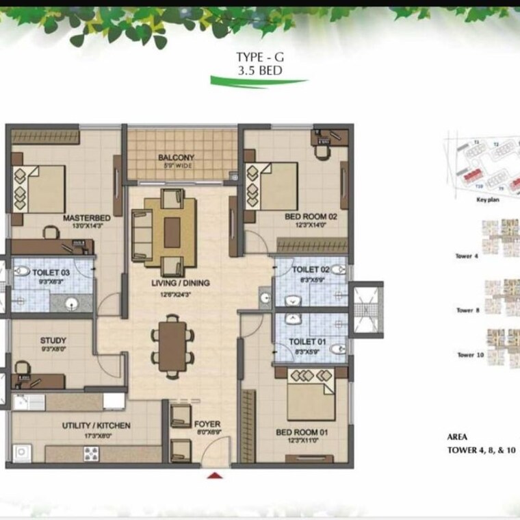 Floor Plan, prestige-high-fields 3.5 Bedroom 1993 Sq.Ft. Apartment In Financial District Hyderabad 9820359