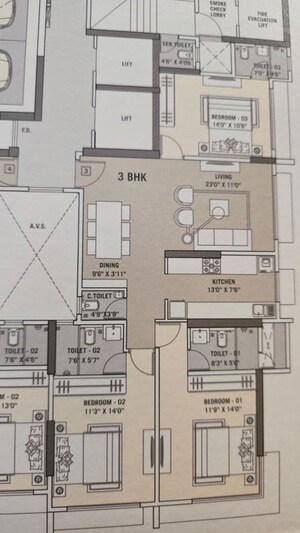 Floor Plan in 3 BHK Apartment at Tricity Natraj, Chembur – for Sale