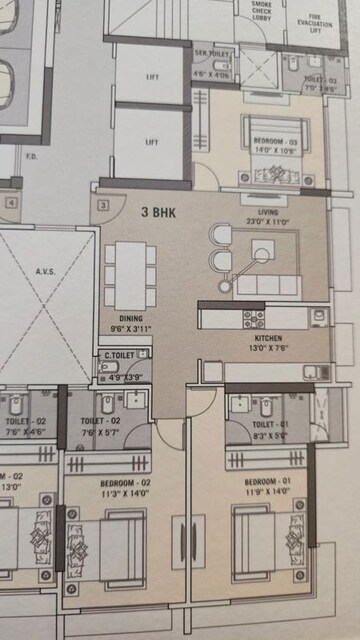 Floor Plan in 3 BHK Apartment at Tricity Natraj, Chembur – for Sale