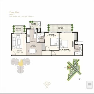 Floor Plan in 2 BHK Apartment at Ansal Highland Park, Sector 103 – for Sale