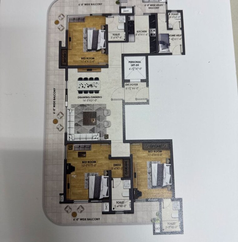 Floor Plan, international airport road 3.5 Bedroom 2660 Sq.Ft. Apartment In International Airport Road Zirakpur 9828351
