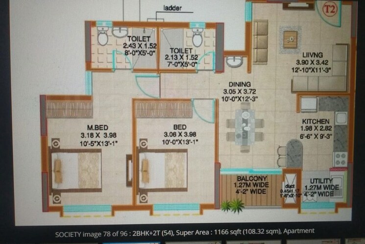 Floor Plan, ahad-serenity 2 Bedroom 1100 Sq.Ft. Apartment In Rayasandra Bangalore 9830189