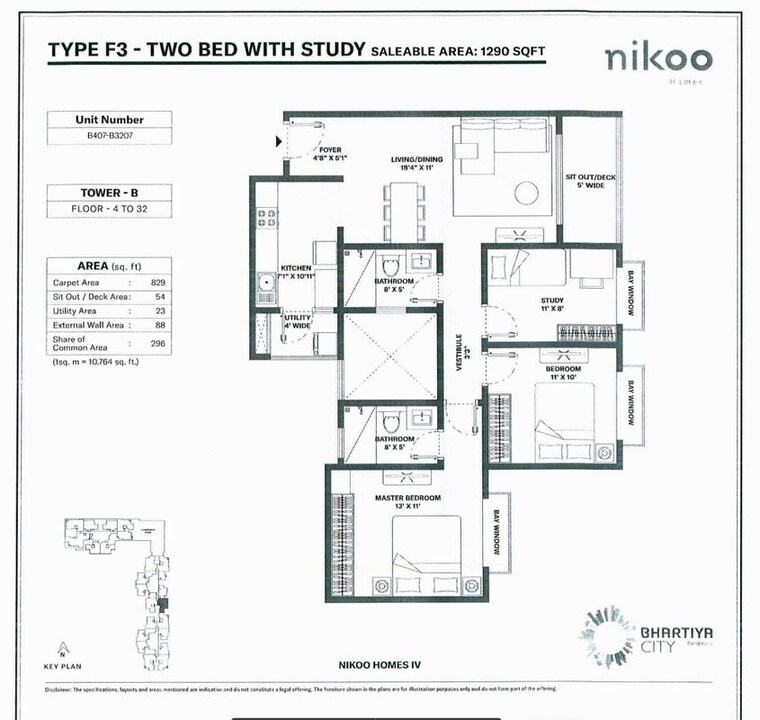 Floor Plan, prestige-song-of-the-south 2 Bedroom 1212 Sq.Ft. Apartment In Yelenahalli Bangalore 9809994