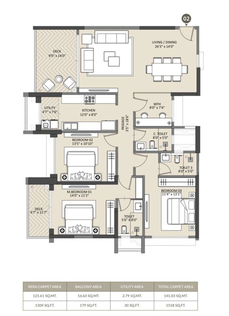 Floor Plan, nibm road 3.5 Bedroom 1500 Sq.Ft. Apartment In Nibm Road Pune 9831876