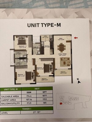 Floor Plan in 3 BHK Apartment at Prestige Glenbrook, Whitefield – for Sale