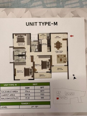 Floor Plan in 3 BHK Apartment at Prestige Glenbrook, Whitefield – for Sale