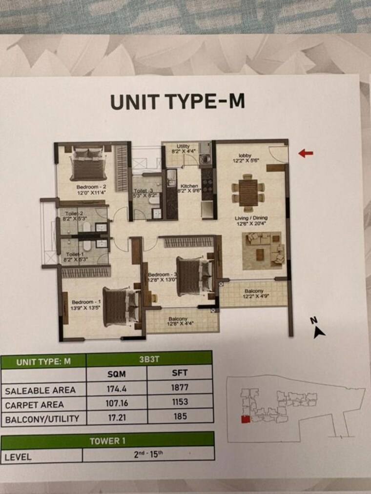 Floor Plan, prestige-glenbrook 3 Bedroom 1877 Sq.Ft. Apartment In Whitefield Bangalore 9811498
