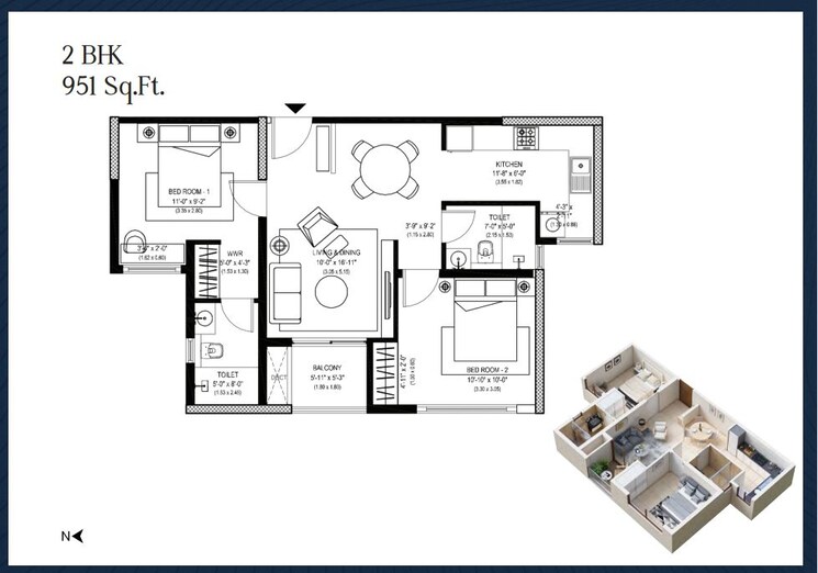 Floor Plan, aratt-alchemy-one 2 Bedroom 951 Sq.Ft. Apartment In Old Madras Road Bangalore 8931447