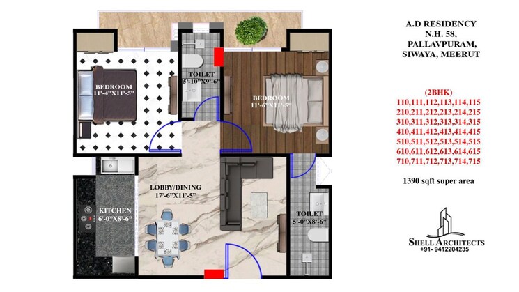 Floor Plan, modipuram 3.5 Bedroom 1087 Sq.Ft. Apartment In Modipuram Meerut 9840104