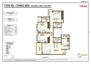 Floor Plan in 3 BHK Apartment at Bhartiya City Nikoo Homes 5, Thanisandra Main Road – for Sale