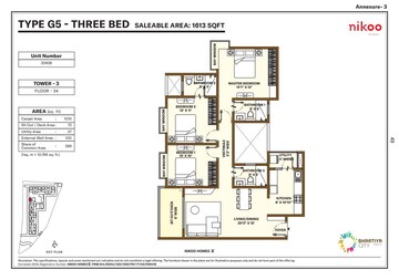 Floor Plan in 3 BHK Apartment at Bhartiya City Nikoo Homes 5, Thanisandra Main Road – for Sale