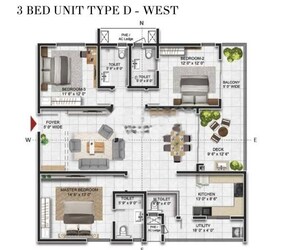 Floor Plan in 3 BHK Apartment at Prestige Beverly Hills, Kokapet – for Sale