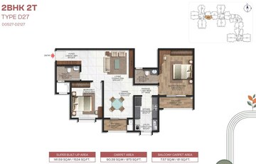 Floor Plan in 2 BHK Apartment at Brigade Lakecrest, Bhattarahalli – for Sale