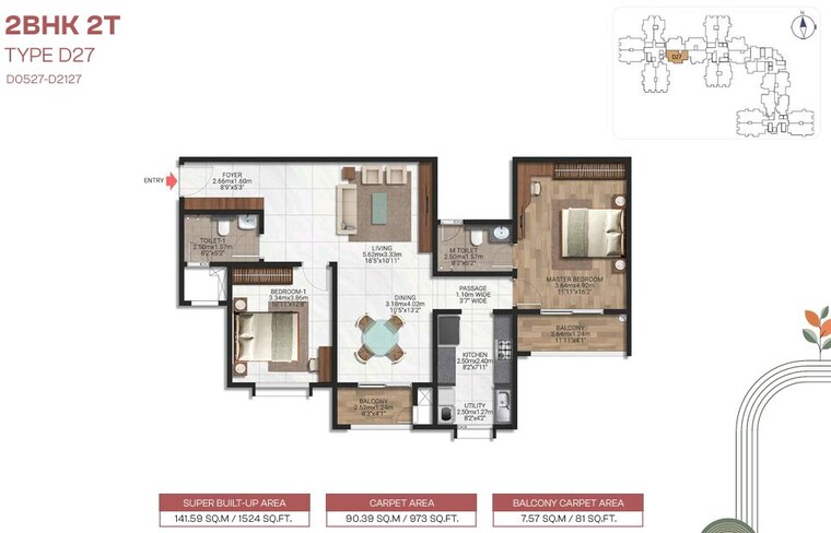 Floor Plan, brigade-lakecrest 2 Bedroom 1326 Sq.Ft. Apartment In Bhattarahalli Bangalore 9824427