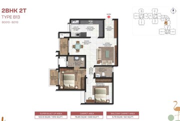 Floor Plan in 2 BHK Apartment at Brigade Lakecrest, Bhattarahalli – for Sale