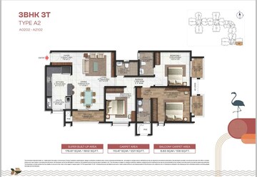 Floor Plan in 3 BHK Apartment at Brigade Lakecrest, Bhattarahalli – for Sale