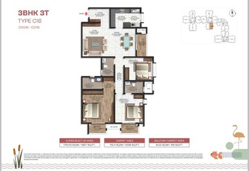 Floor Plan in 3 BHK Apartment at Brigade Lakecrest, Bhattarahalli – for Sale